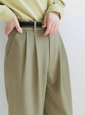 XINER 苶绿色高腰直筒裤女垂感不易皱2024年春chic下装拖地阔腿裤