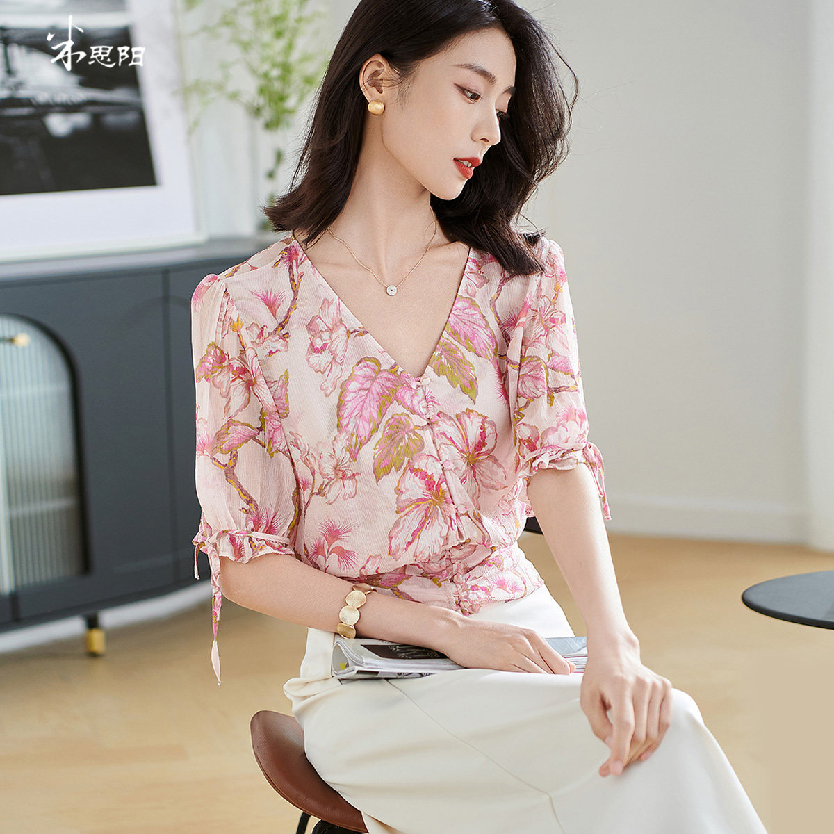 米思阳2026夏季新款法式优雅真丝衬衫轻薄100%桑蚕丝短袖上衣1964
