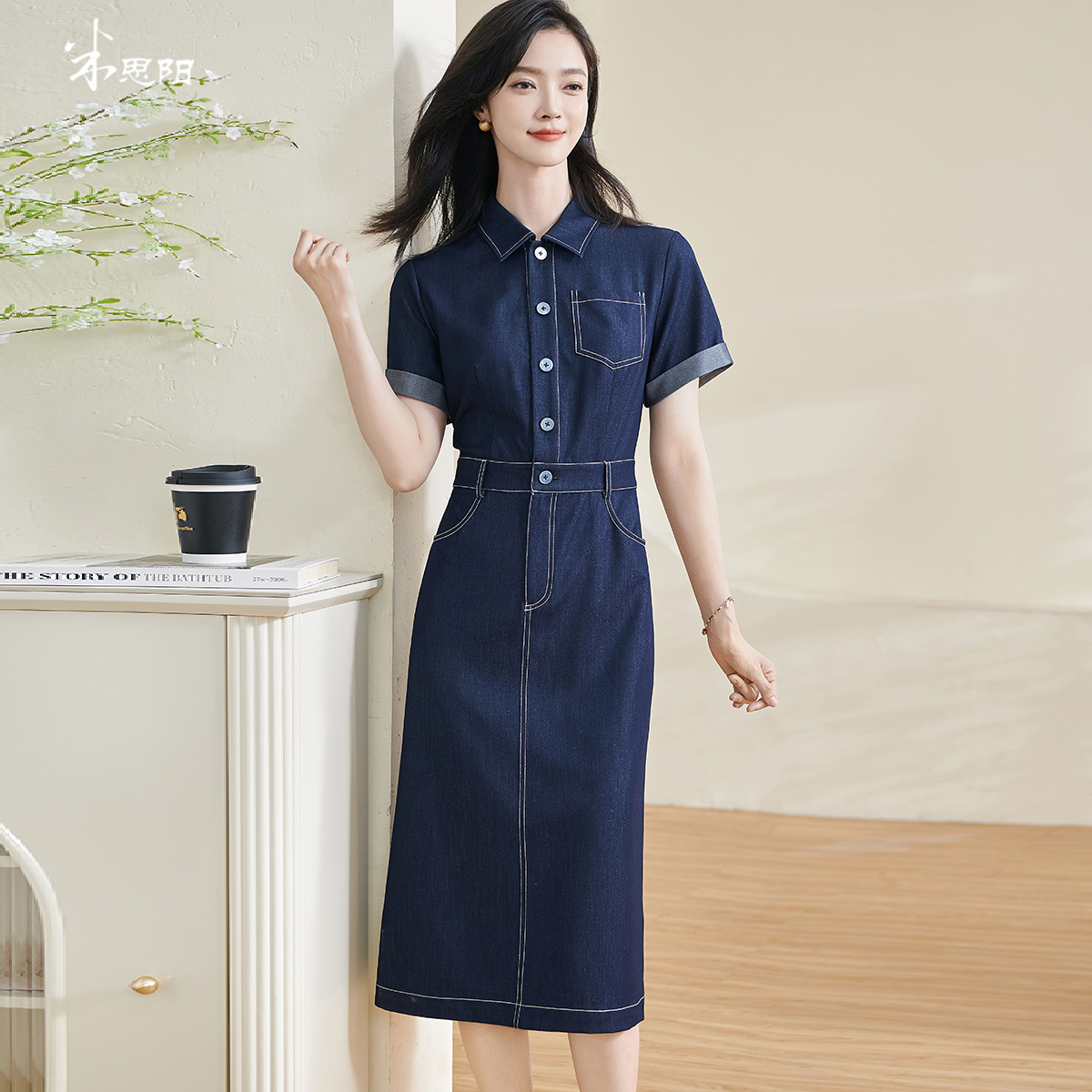 米思阳通勤简约风牛仔连衣裙