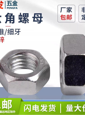 4.8级六角螺母GB52标准牙细牙镀锌螺母帽Q235钢镀M2-M52六角螺帽