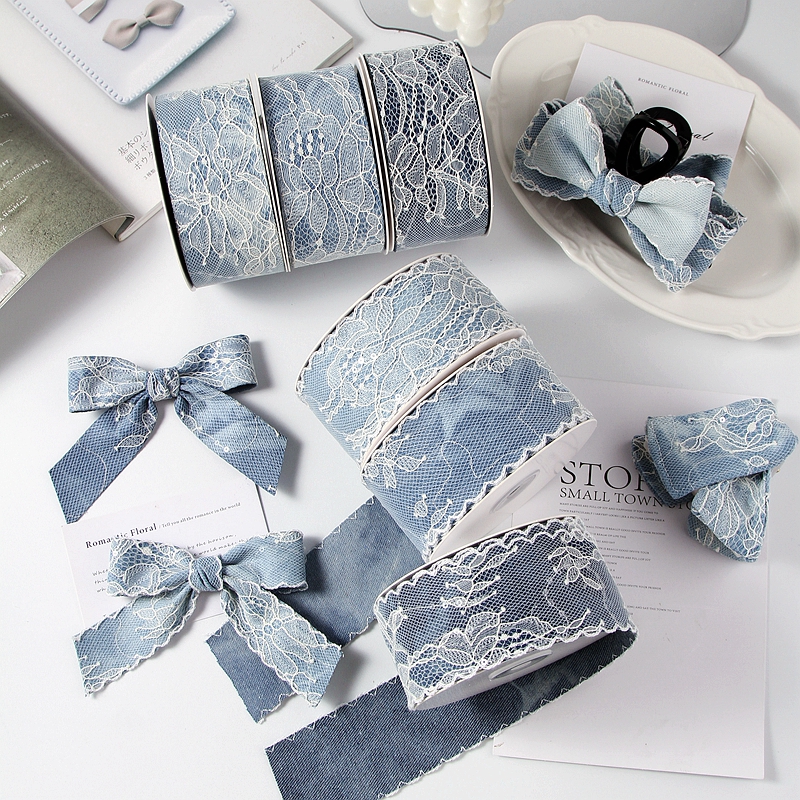 扎染闪片蕾丝花边牛仔织带手工蝴蝶结发饰DIY材料晕染丝带辅料