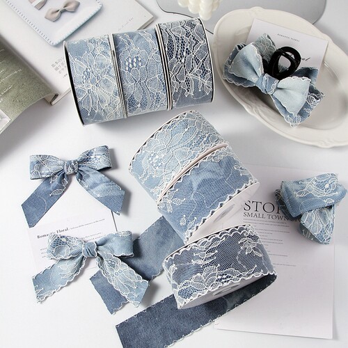 扎染闪片蕾丝花边牛仔织带手工蝴蝶结发饰DIY材料晕染丝带辅料