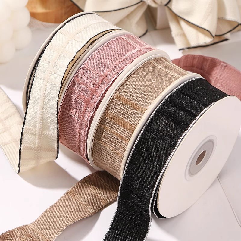 绒毛格子斜纹丝带DIY蝴蝶结家居服饰装饰格纹辅料织带花束包装带