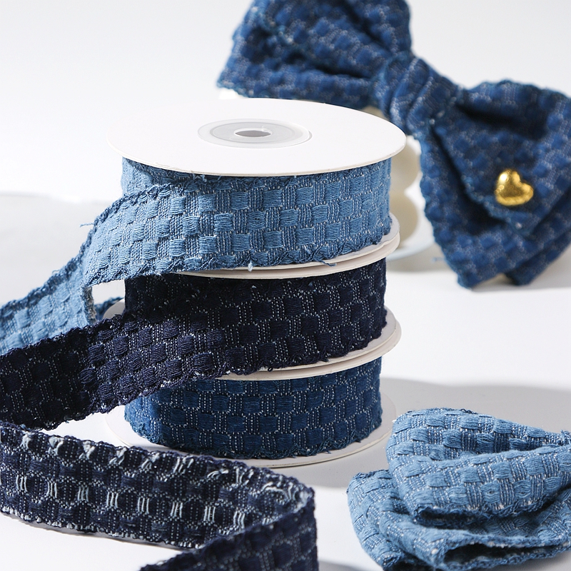 编织格子芽边牛仔布织带发饰蝴蝶结DIY装饰丝带花束礼盒包装绑带