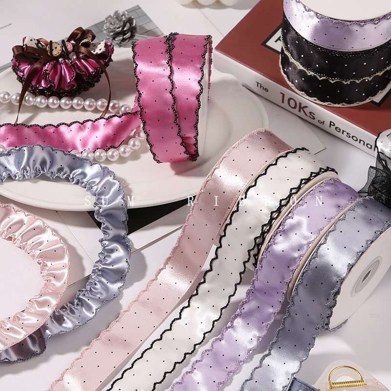 10码波浪花边皱褶圆点缎面织带DIY蝴蝶结礼盒发饰芽边波点丝带,纺织面料/辅料/配套,织带/丝带/缎带,淘宝优惠券,粉丝福利购,淘宝优惠卷