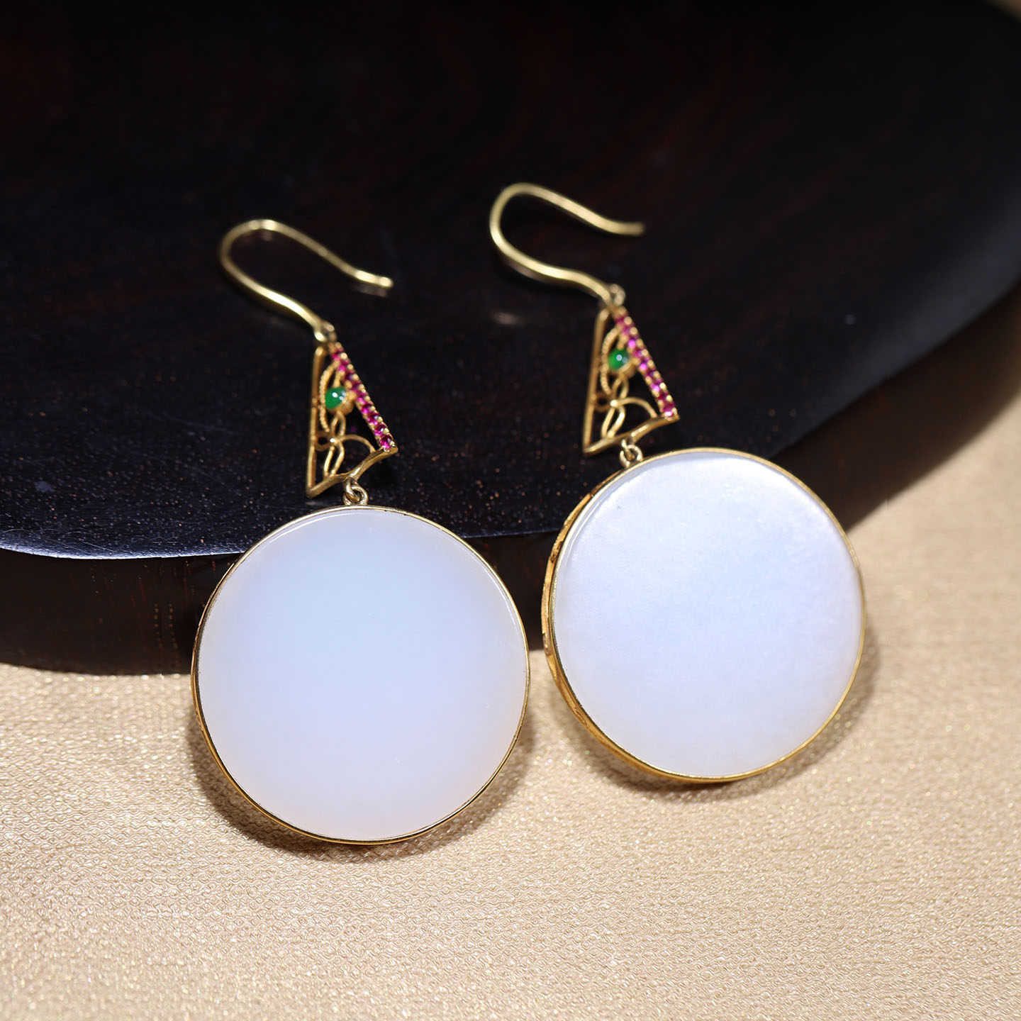 玉秀18K金镶玉平安圆牌耳坠女款古风耳饰苏工籽料羊脂定制带证书,珠宝/钻石/翡翠,耳饰,淘宝优惠券,粉丝福利购,淘宝优惠卷