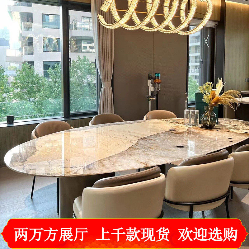 潘多拉奢石餐桌意式轻奢水滴椭圆形别墅大平层餐厅家用大理石饭桌