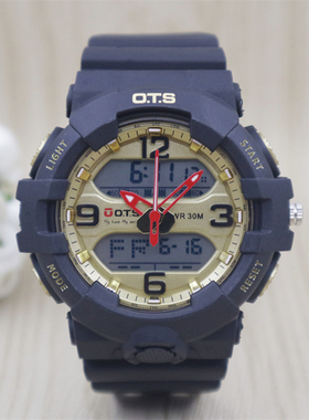 奥迪斯OTS青少年电子表黑金炫酷学生男孩防水潮流时尚多功能夜光