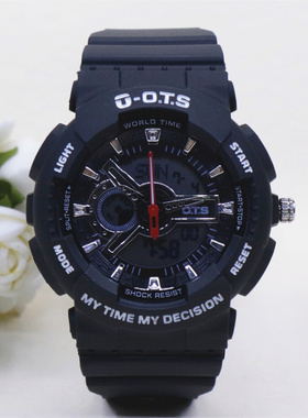 ots炫酷黑金电子表潮流青少年高中学生男女夜光多功能运动