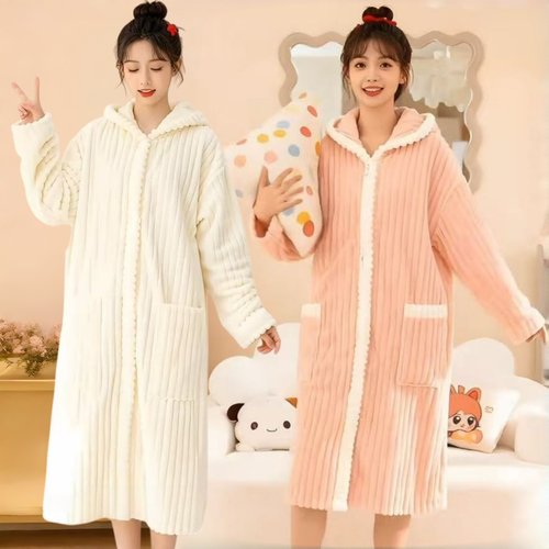 连帽成人女浴袍加长速干洗澡浴衣