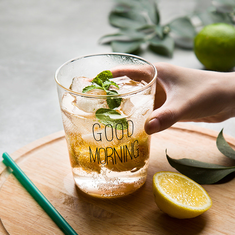 ins风早安杯 日韩同款玻璃杯Good morning创意透明早餐水杯花茶杯