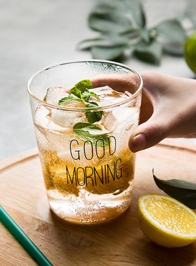 ins风早安杯 日韩同款玻璃杯Good morning创意透明早餐水杯花茶杯