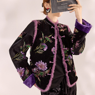 刺绣中式马甲盘扣国风毛毛棉服冬