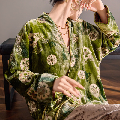 新中式人丝刺绣提花上衣女