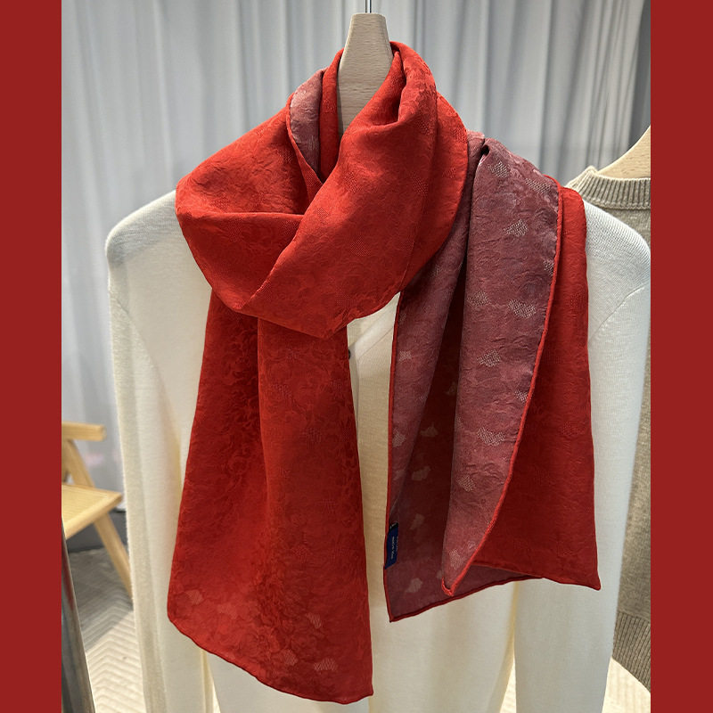 非遗花罗故宫红真丝丝巾