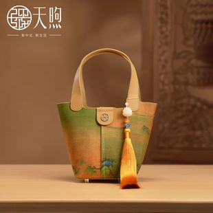 旗袍汉服包斜挎包 天煦千里江山包包真丝手提包菜篮子包新中式