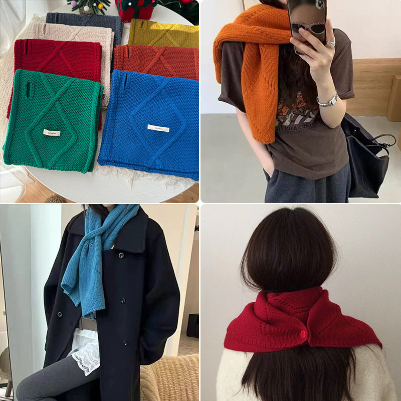 verso显白羊毛围脖针织钩花围巾