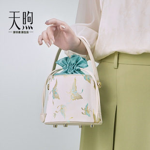 天煦包包女夏季 手提包单肩斜挎包女士 古风水桶包牛皮包新中式