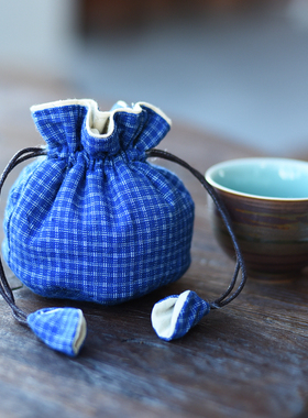 老土布茶杯茶具布袋子抽绳束口便携包装珠宝首饰项链文玩收纳包