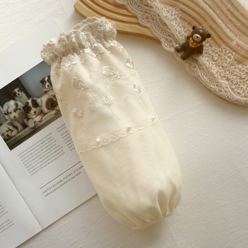 蕾丝袖套女士冬季加长款学习工作办公防脏套袖成人羽绒服护袖白色