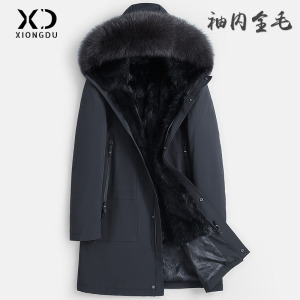 整貂内胆派克服男水貂皮大衣中长款尼克服真皮毛一体海宁皮草外套