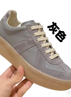 MzhaiweiO灰色复古德训鞋女26春季新款厚底增高百搭休闲运动板鞋