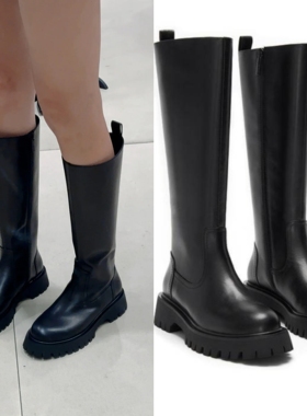 女高靴2025秋冬新品牛皮厚底增高显腿长侧拉链长靴骑士靴长筒靴M