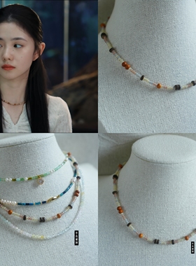 七根心简木代刘浩存同款棕色串珠项链复古高级轻奢叠戴锁骨颈链女