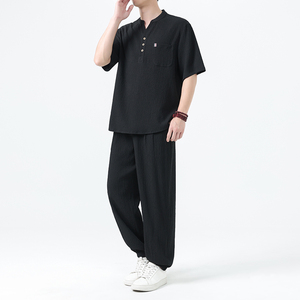 夏季风短袖衬衫唐装复古大码冰丝套装男A118-TZ2506P115控198图片