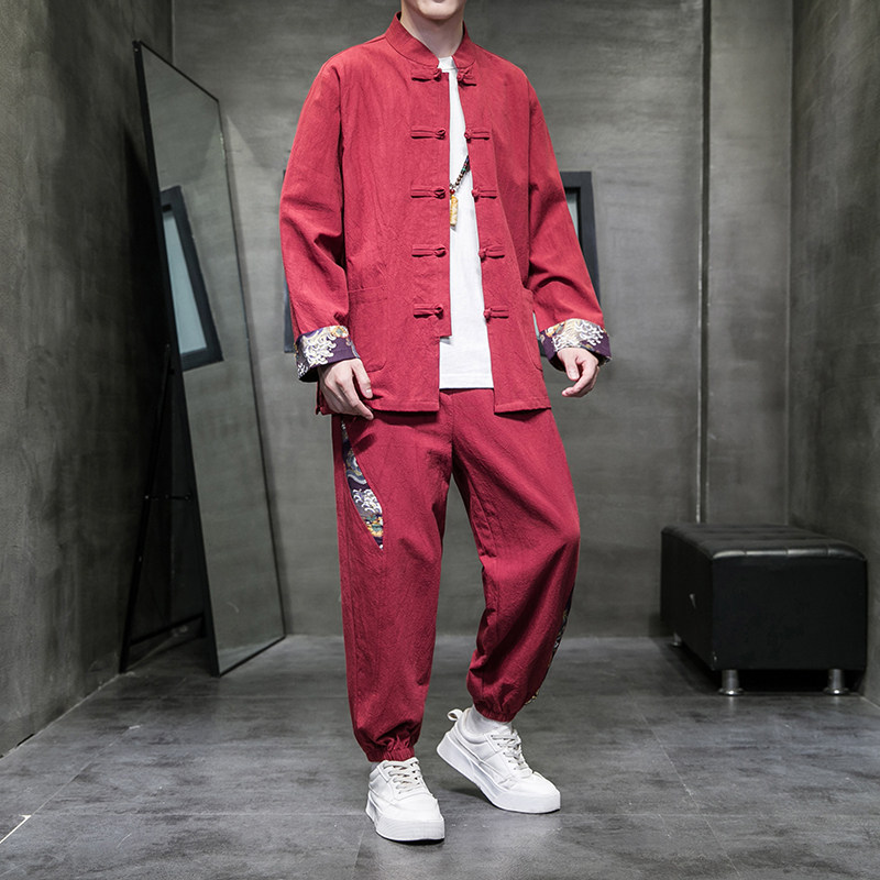 秋季风棉麻复古套装新中式唐装汉服两件套男A118-TZ205P105,男装休闲套装,电商A118