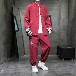 秋季风棉麻复古套装新中式唐装汉服两件套男A118-TZ205P105图片