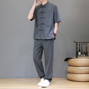 夏季新中式男士唐装天丝亚麻中山装复古套装A118-TZ2501P165控228图片