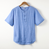 纯亚麻夏季风短袖T恤复古新中式盘扣唐装男A118-T910P85，男装T恤，电商A118