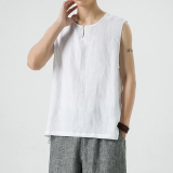 夏季纯亚麻风唐装大码背心复古无袖T恤男A118-BX303P75，男装T恤，电商A118