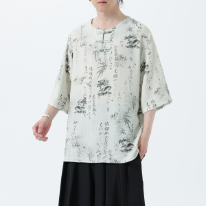 夏季风冰丝短袖新中式汉服印花半袖T恤男A118-T501P60控78图片