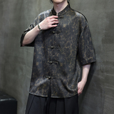 夏季风唐装冰丝短袖衬衫新中式五分袖汉服男A118-C21P65控88，男装衬衫，电商A118