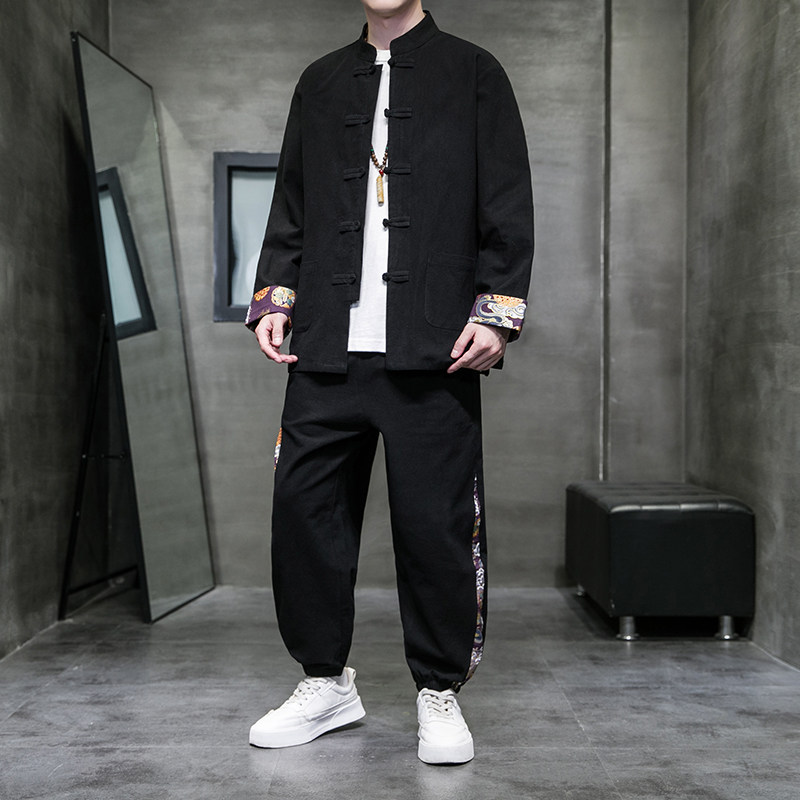 秋季风棉麻复古套装新中式唐装汉服两件套男A118-TZ205P105,男装休闲套装,电商A118