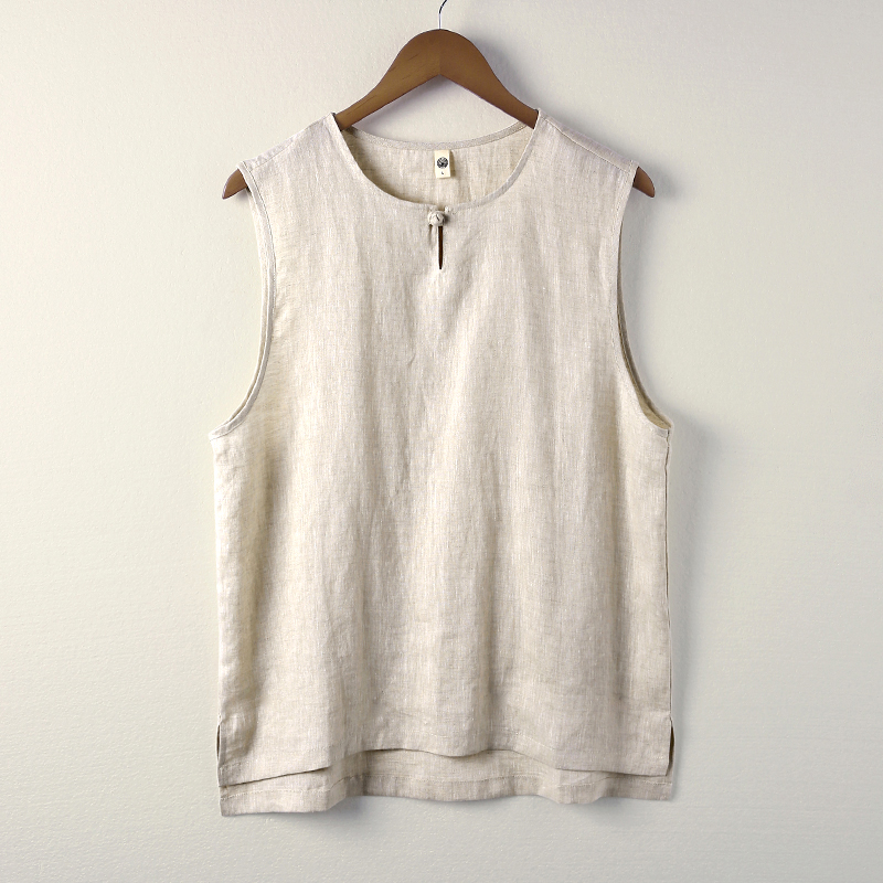 纯亚麻风唐装背心夏季新中式复古无袖T恤男A118-BX303P75，男装背心/马甲，电商A118
