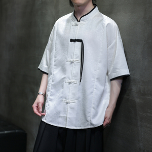 2025夏季风男装唐装汉服短袖中式复古大码衬衫A118-C17P65图片