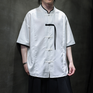 2025夏季风男装唐装汉服短袖中式复古大码衬衫A118-C17P65图片