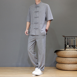 夏季风亚麻天丝高端唐装短袖套装茶服男A118-TZ2501P165控228，男装休闲套装，电商A118