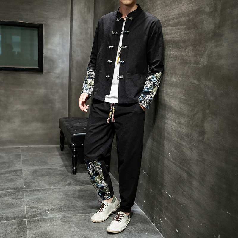 风唐装男春秋棉麻套装新中式大码衬衫两件套A118-TZ1990-P90,男装衬衫,电商A118