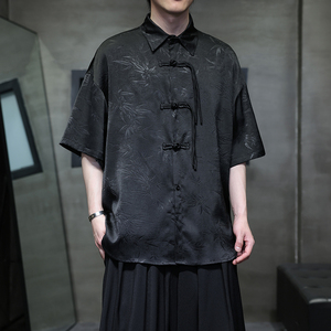 夏季风唐装短袖盘扣衬衫印花大码衬衣汉服男A118-C12P65控88,118斤女生穿搭图片