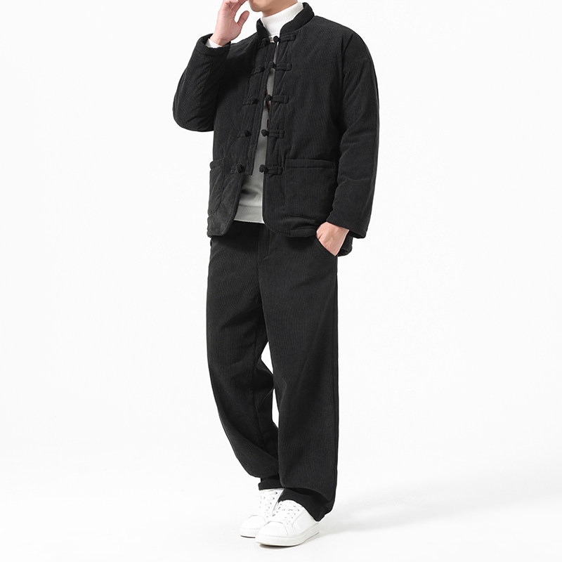 冬季风唐装灯芯绒棉衣加厚套装男A118-TZ7701P200抖音控298,男装棉衣,电商A118