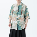 夏季风男装新中式短袖冰丝印花半袖衬衫汉服A118-C22P65控88，男装T恤，电商A118