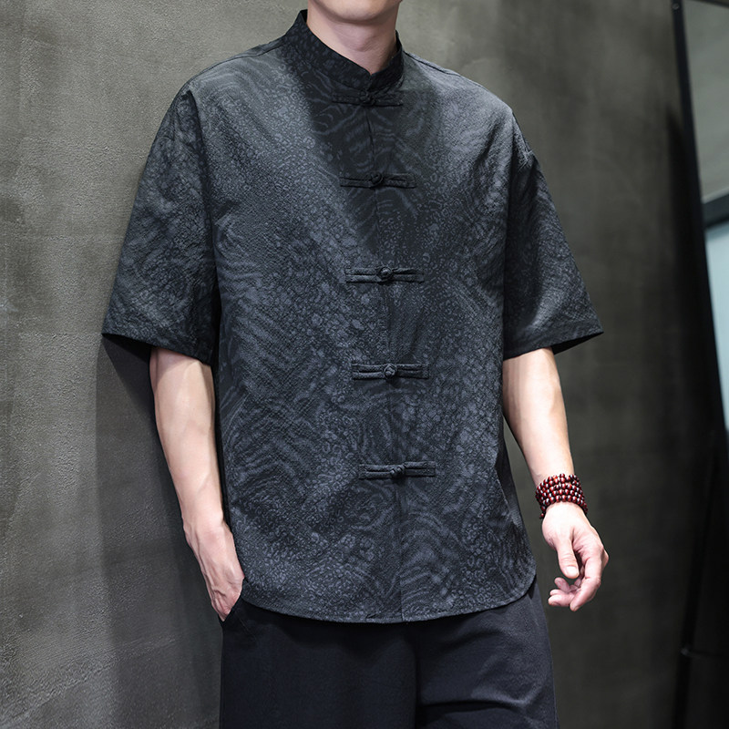 2025夏季风男装短袖唐装汉服中式复古衬衫A118-C033P70控99，男装衬衫，电商A118