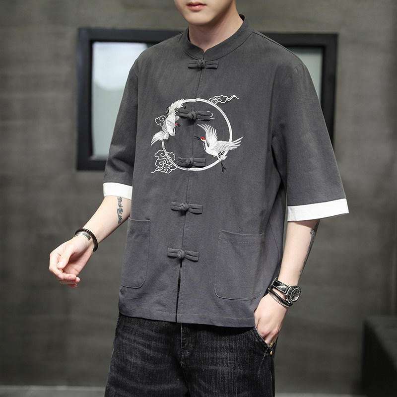 夏季风男装短袖刺绣复古衬衫唐装汉服大码衬衣A118-C701P60,男装衬衫,电商A118