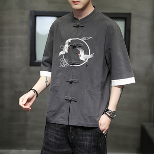 夏季风男装短袖刺绣复古衬衫唐装汉服大码衬衣A118-C701P60图片