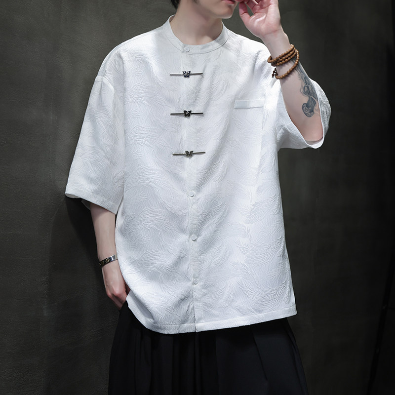 夏季风短袖衬衫新中式大码提花五分袖衬衣男A118-C06P65控88,男装T恤,电商A118