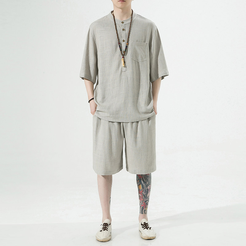 2025夏季风唐装亚麻两件套棉麻汉服男A118-TZ203P110-控168图片